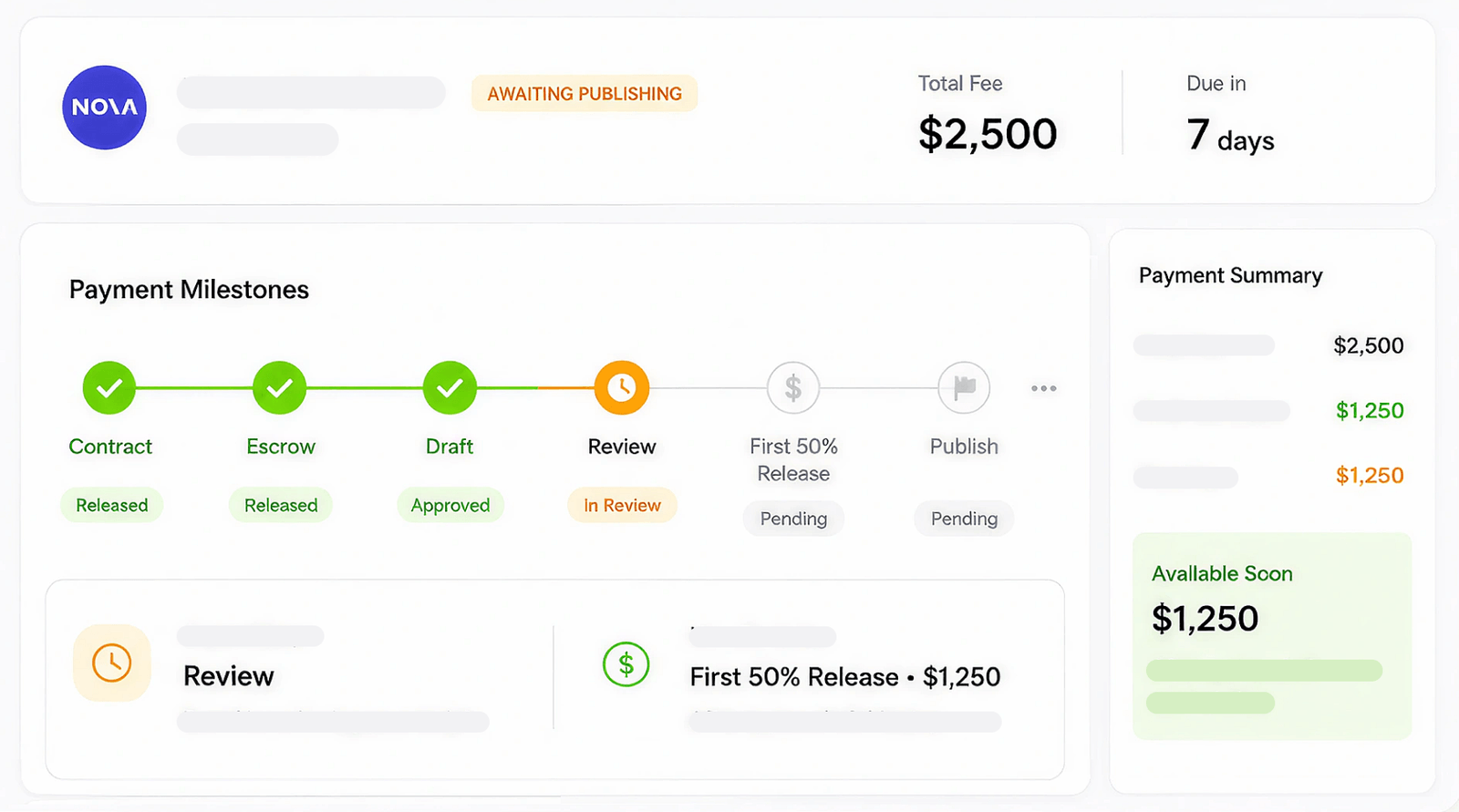 Milestone Payments interface